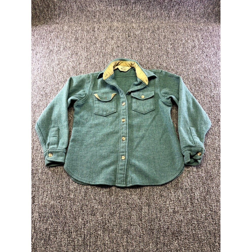 Woolrich Shirt Jacket Womens Teal Green Chest Pockets Button Front Winter Warm